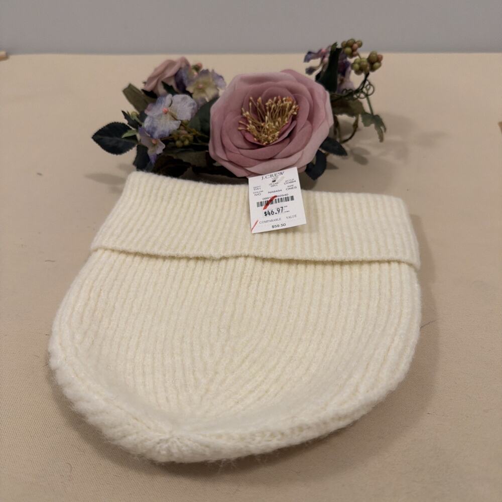 J.Crew‎ Ribbed Knit Beanie Hat One Size Beige Warm Cuffed Winter NWT